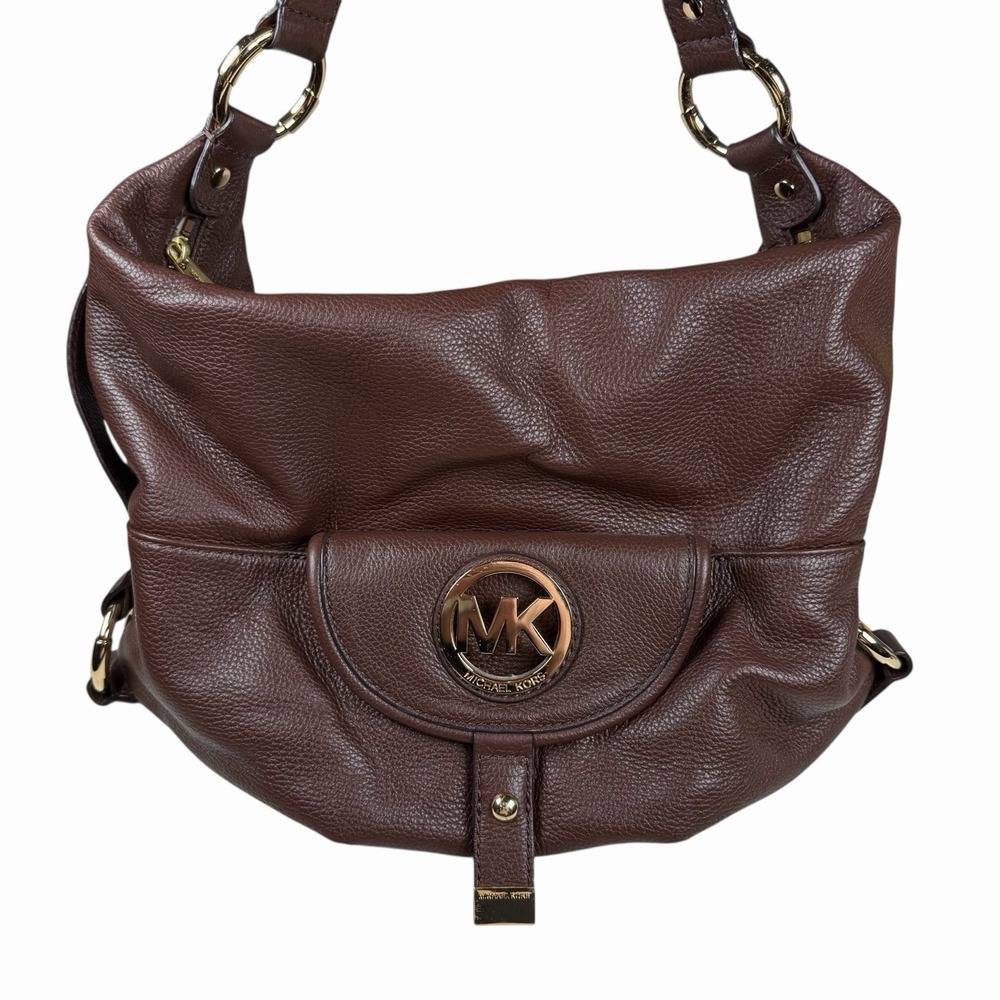 Michael Kors Pebbled Leather Hobo Handbag Shoulder Bag in Brown, Gold Hardware